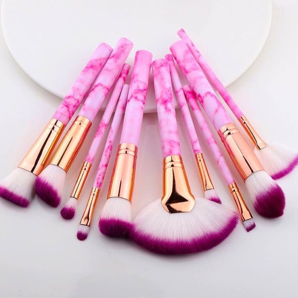 Other - Pink & Rose Gold Marble 10 pcs Makeup Brushes Set